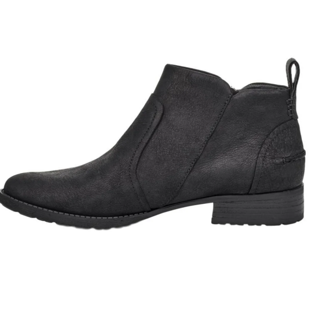 UGG Black Distressed Leather Flat Ankle Bootie 6 - Picture 2 of 7